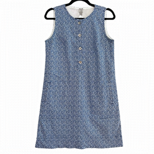 TRISTAN White & Blue Print Dress Cotton Blend Size XS